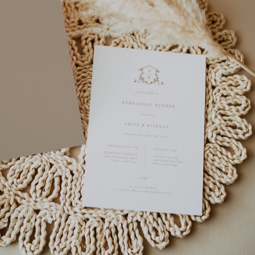 Timeless Vines Beige Crest Rehearsal Dinner Announcement