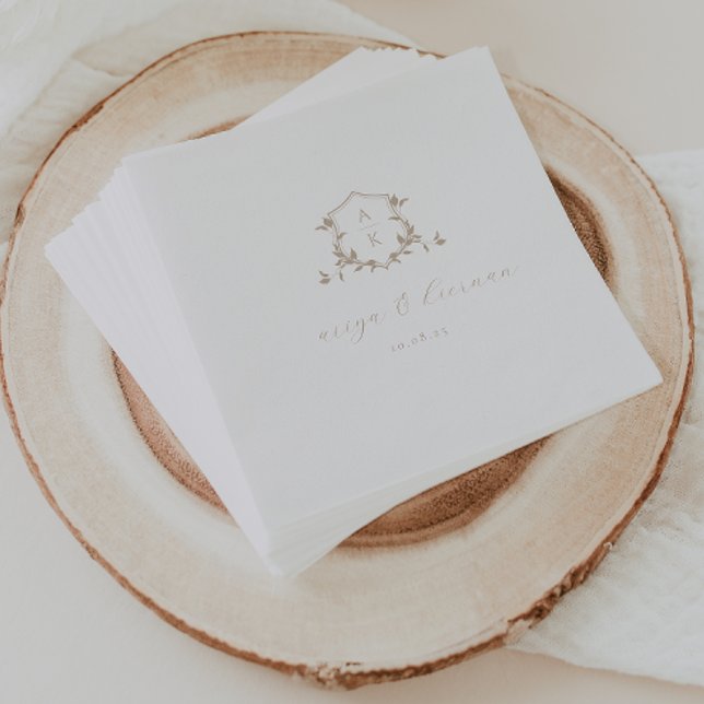 Timeless Vines Beige Crest Wedding Monogram Napkins (Creator Uploaded)