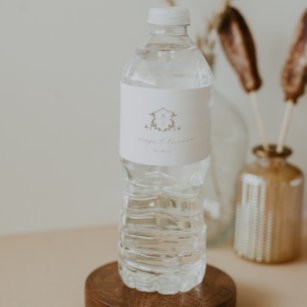 Timeless Vines Beige Crest Wedding Monogram Water Bottle Label
