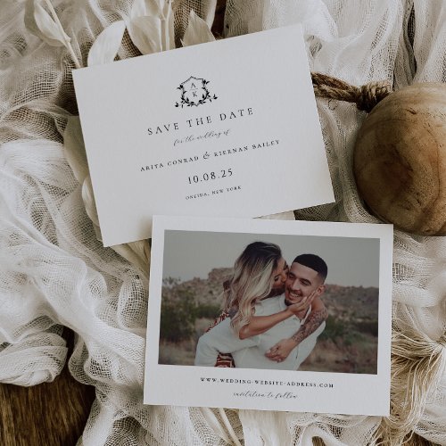 Timeless Vines Black Crest Monogram Photo Save The Date