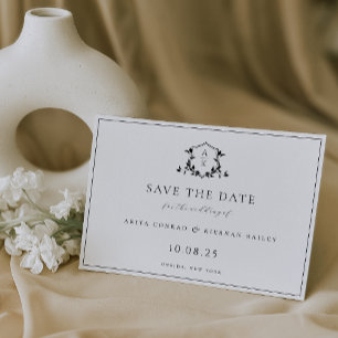 Timeless Vines Black Crest Monogram Wedding Save The Date