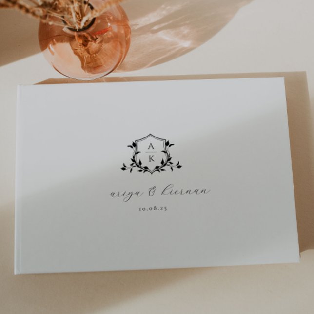 Timeless Vines Black Crest Wedding Monogram Guest Book (Creator Uploaded)