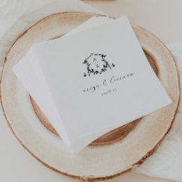 Timeless Vines Black Crest Wedding Monogram Napkins