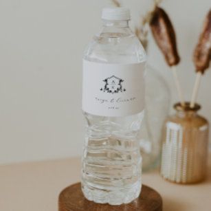 Timeless Vines Black Monogram Crest  Water Bottle Label