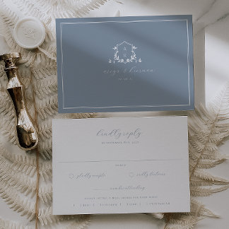 Timeless Vines Dusty Blue Crest Meal Choice RSVP Card