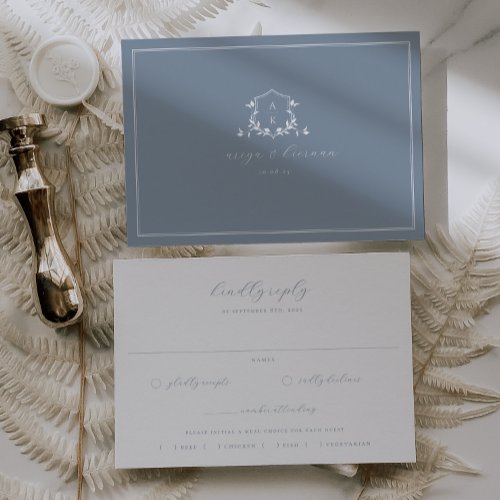 Timeless Vines Dusty Blue Crest Meal Choice RSVP Card