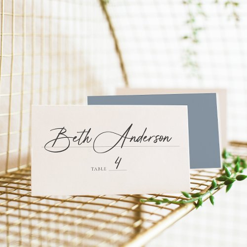 Timeless Vines Dusty Blue Crest Place Card