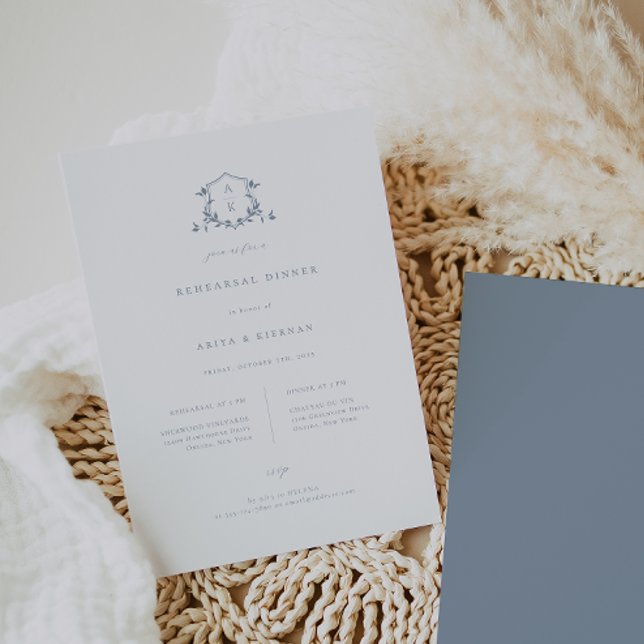 Timeless Vines Dusty Blue Crest Rehearsal Dinner Announcement (Creator Uploaded)