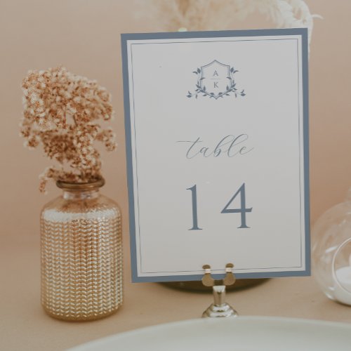 Timeless Vines Dusty Blue Crest Table Number