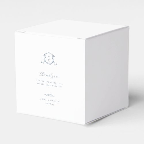 Timeless Vines Dusty Blue Crest Wedding Monogram Favor Boxes