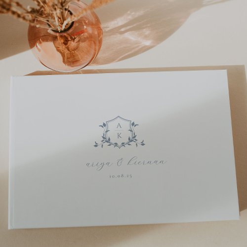 Timeless Vines Dusty Blue Crest Wedding Monogram Guest Book