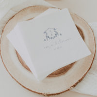 Timeless Vines Dusty Blue Crest Wedding Monogram Napkins