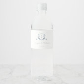 Timeless Vines Dusty Blue Crest Wedding Monogram Water Bottle Label (Front)