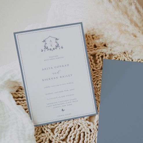 Wedding Invitations - Pink Dramatic personalized gifts for you Dusty blue vines monogram wedding crest invitation
