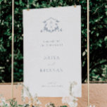 Timeless Vines Dusty Blue Wedding Crest Welcome Foam Board<br><div class="desc">Elegant botanical adorned vintage style wedding monogram crest in dusty blue and white,  wedding welcome foam board sign.</div>