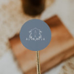 Timeless Vines Monogram Crest Dusty Blue Classic Round Sticker<br><div class="desc">Elegant botanical greenery adorned crest,  wedding monogram,  dusty blue sticker.</div>