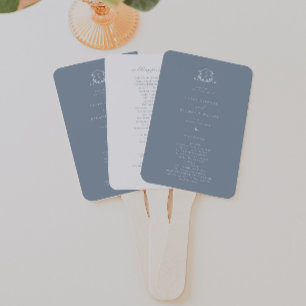 Timeless Vines Monogram Crest Dusty Blue Program Hand Fan