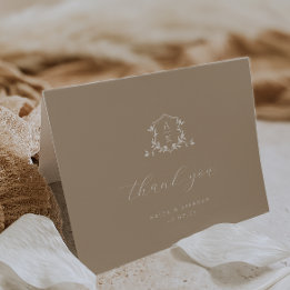 Timeless Vines Monogram Crest Wedding Photo Letterpress Thank You Card