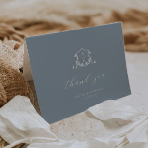 Timeless Vines Monogram Crest Wedding Photo Letterpress Thank You Card