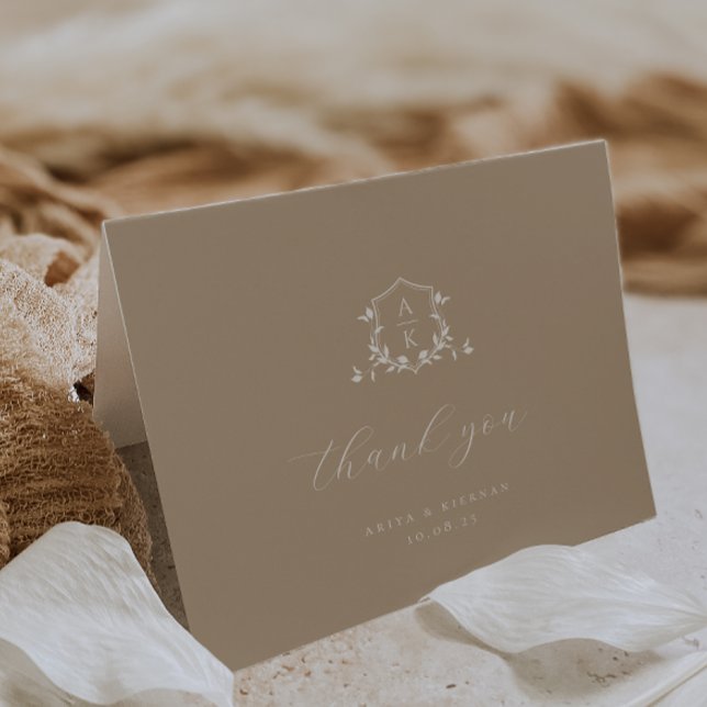Timeless Vines Monogram Crest Wedding Photo Thank You Card (Creator Uploaded)
