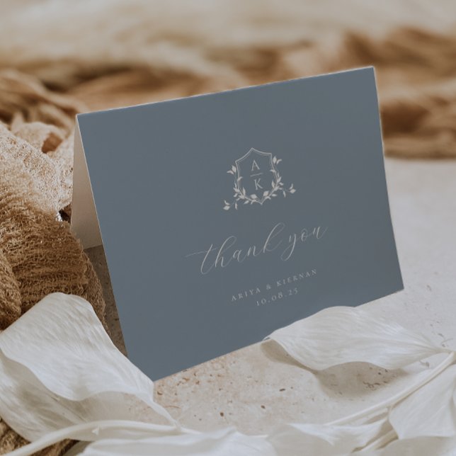 Timeless Vines Monogram Crest Wedding Photo Thank You Card (Creator Uploaded)