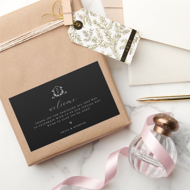 Timeless Vines Monogram Crest Welcome Bag Black Rectangular Sticker (Gifting)