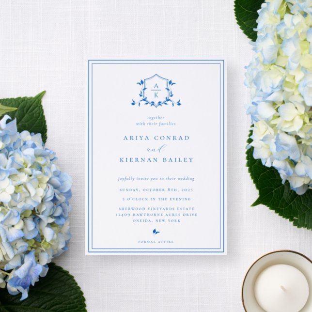 Timeless Vines Monogram Wedding Crest Invitation (Front)