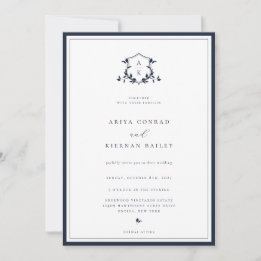 Timeless Vines Navy Monogram Crest Wedding Invitation