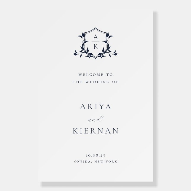 Timeless Vines Navy Wedding Crest Welcome Foam Board (Front)