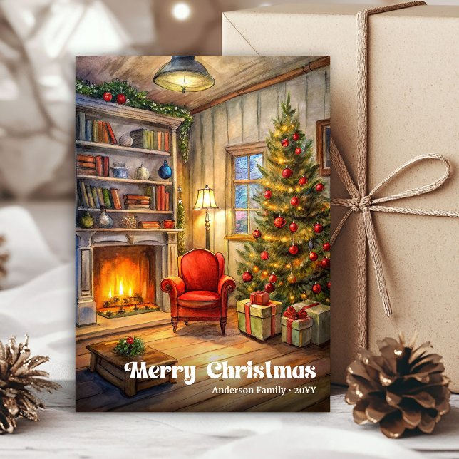 Timeless watercolor festive scene in cozy style holiday card (Timeless watercolor festive scene in cozy style Holiday Card)