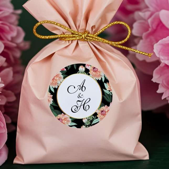 Timeless Watercolor Floral Wedding Monogram Classic Round Sticker (Timeless Watercolor Floral Wedding Monogram Classic Round Sticker)