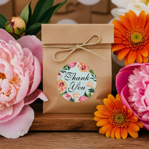Timeless Watercolor Floral Wedding Thank You Classic Round Sticker