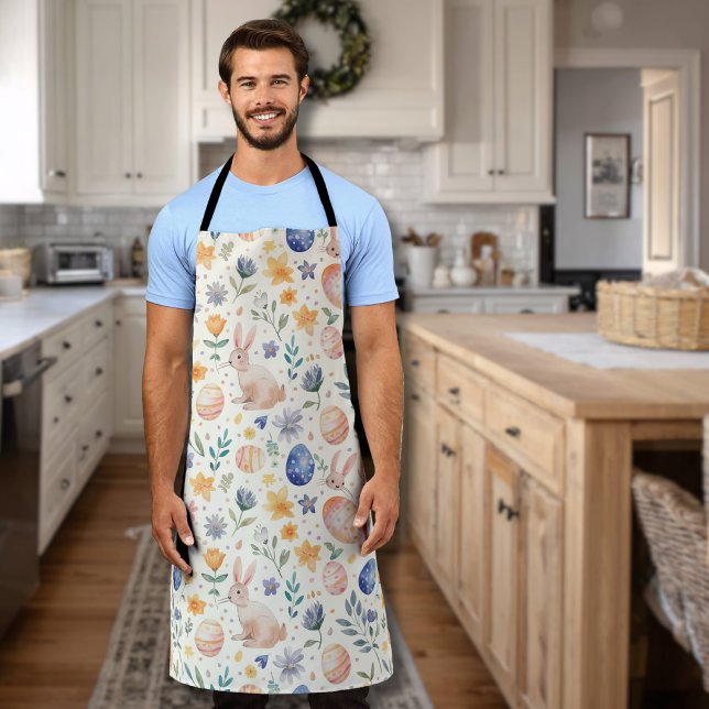 Timeless Watercolor Pastel Bunny Flowers Eggs Apron (Creator Uploaded)