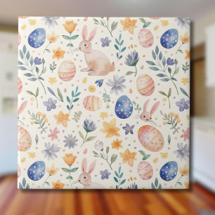 Timeless Watercolor Pastel Bunny Flowers Eggs Ceramic Tile