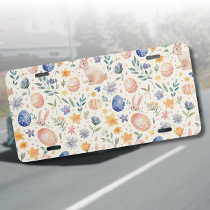 Timeless Watercolor Pastel Bunny Flowers Eggs License Plate