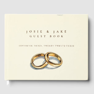 Timeless Wedding Guest Book with Gold Rings