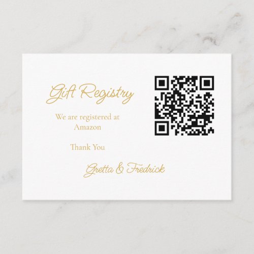 Timeless White and Gold Wedding Registry  Enclosure Card