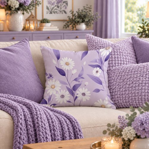Timeless White Daisy Pastel Purple Pillow Design