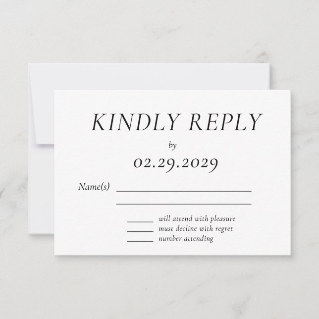 Timeless White Elegant Wedding RSVP Card (Front)