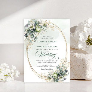 Timeless White Roses Botanical Wedding Invite