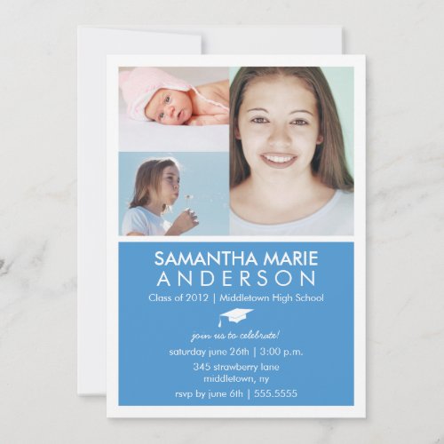 Timeline 3 Photo Graduation Invitation - Blue