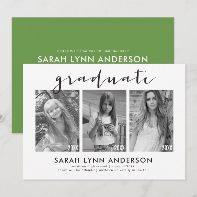 Timeline 3 Photo Graduation Party Invitation (Front/Back)