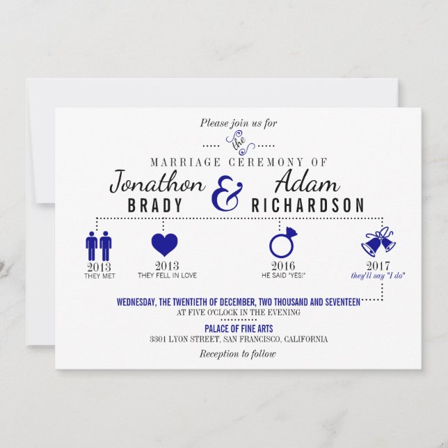 Timeline Dark Blue Wedding Invitation (Front)