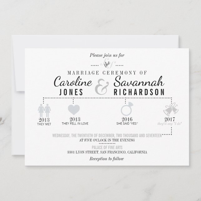Timeline Light Gray Wedding Invitation (Front)