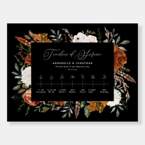 Timeline of service black modern floral wedding foam board