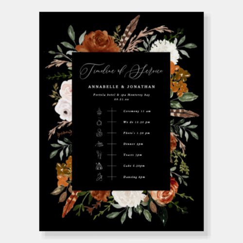 Timeline of service modern rustic black wedding foam board