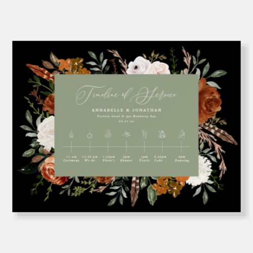 Timeline of service sage green black wedding foam board