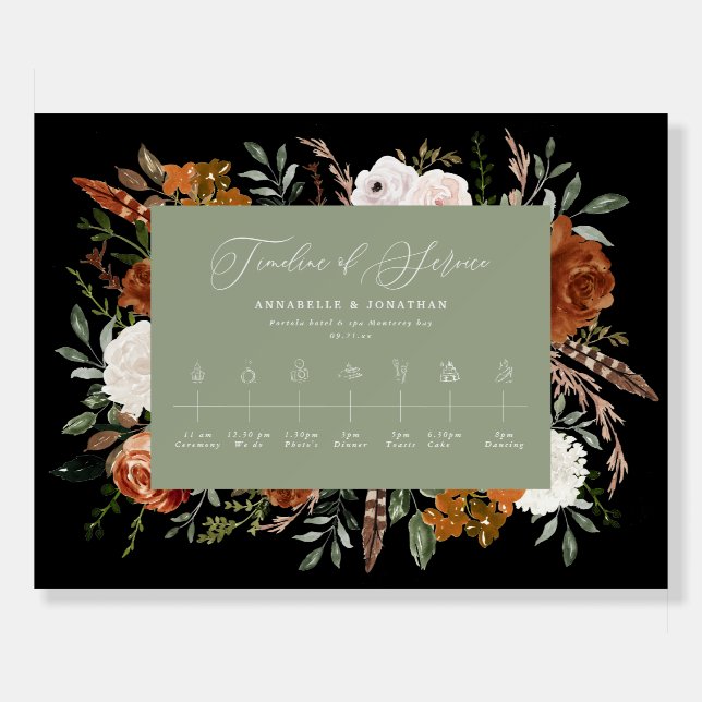 Timeline of service sage green black wedding foam board (Front)