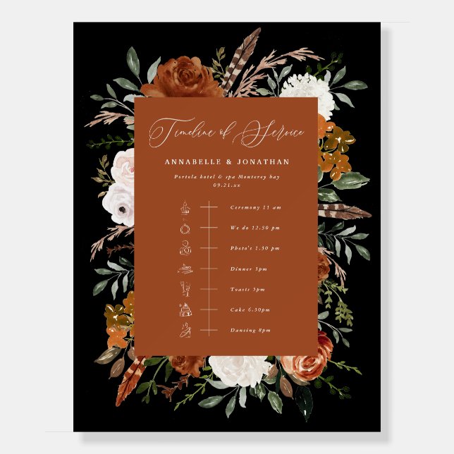 Timeline of service terracotta black wedding foam  board (Front)