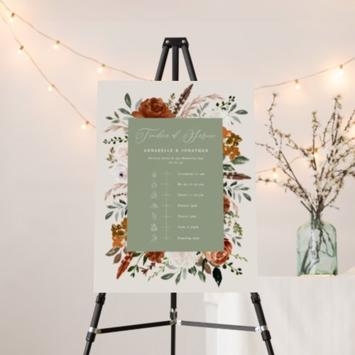 Timeline service sage green floral wedding rustic foam board